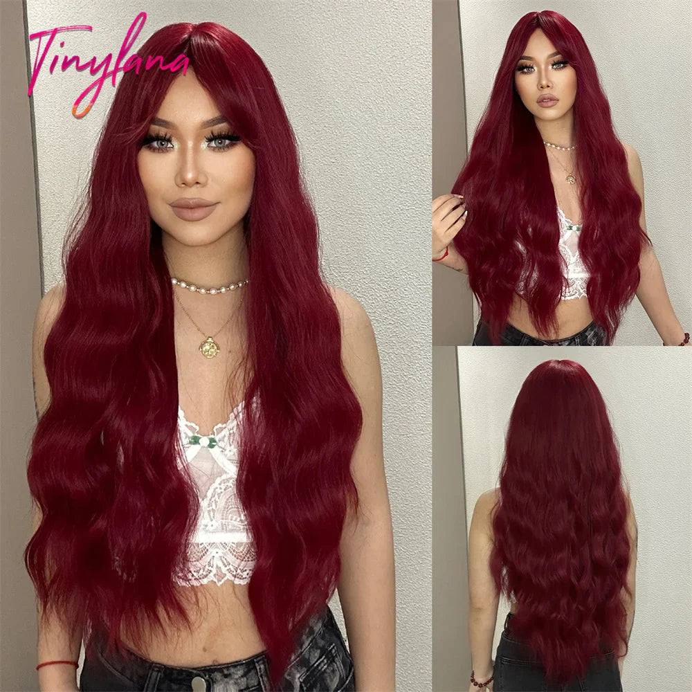Super Long Curly Wavy Brown Synthetic Wig with Bangs – Heat-Resistant Afro Style for Cosplay, Party, Halloween, White Women
