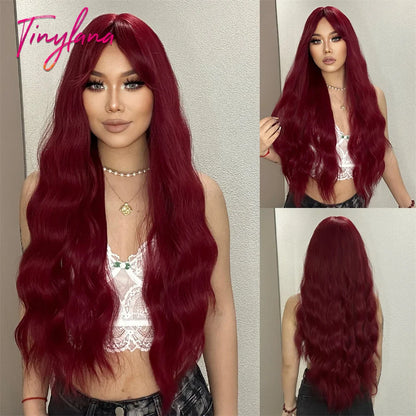 Super Long Curly Wavy Brown Synthetic Wig with Bangs – Heat-Resistant Afro Style for Cosplay, Party, Halloween, White Women