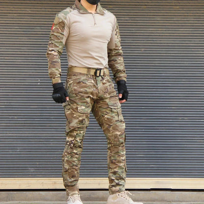 Men’s Camo Tactical Uniform Set | Ripstop Airsoft Suit with Multi-Pocket Pants & Training Shirt for Hunting or Paintball