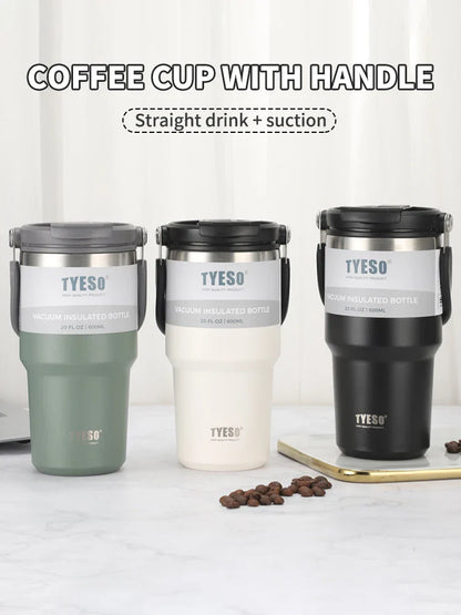 Tyeso Double-Layer Insulated Coffee Cup – Large Capacity Portable Stainless Steel Ice Cream Cup