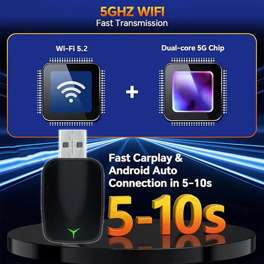 New 2-in-1 Wired to Wireless CarPlay & Android Auto Adapter – Smart Box with 5GHz WiFi, Fast Plug & Play Connection