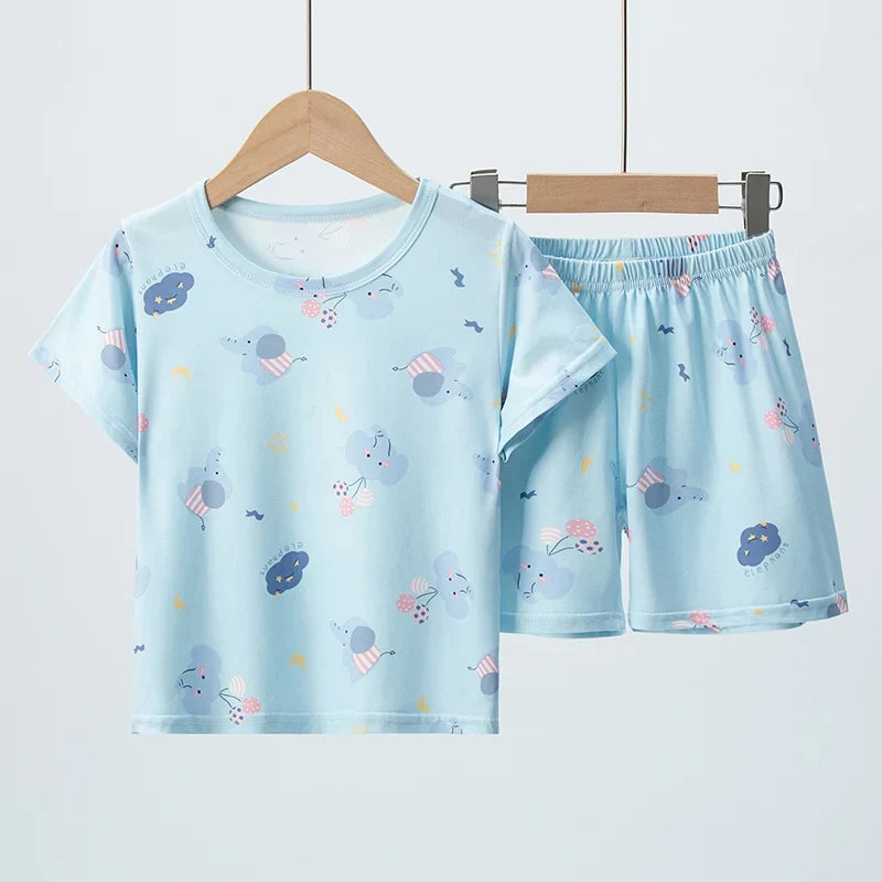 Kids' 2-Piece Summer Outfit Set - Cute Short Sleeve Top and Shorts for Boys & Girls