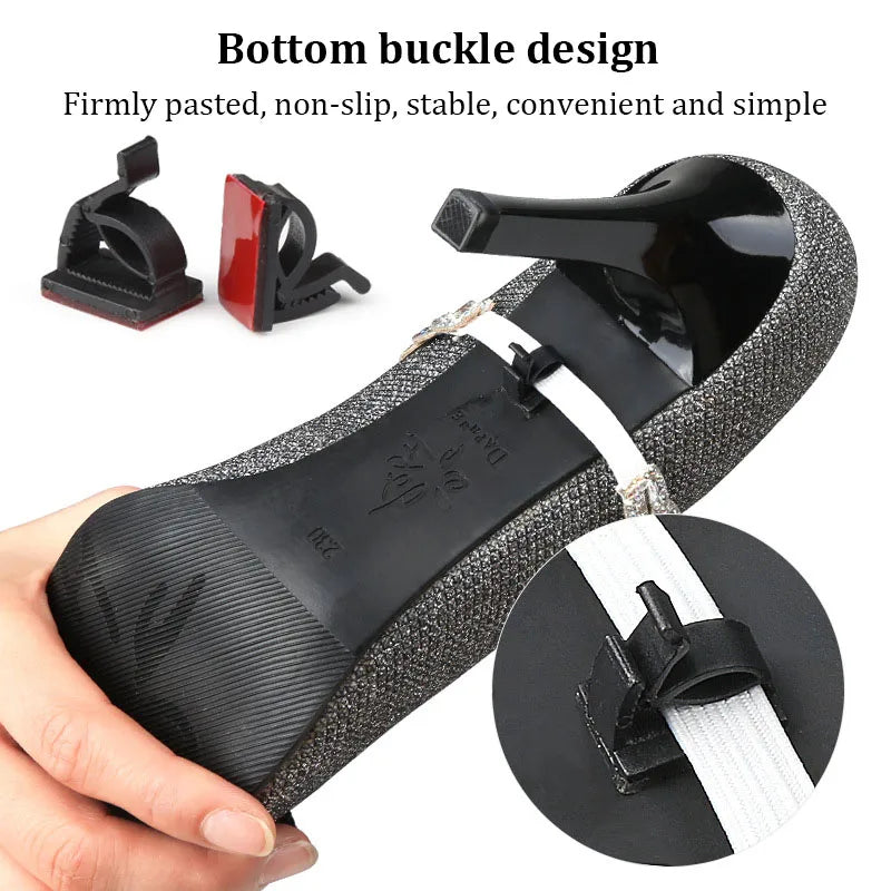 Women's Adjustable Ankle Shoe Belt - Holding Bundle Shoelaces Tie Straps Band - Elastic Rhinestone Shoelaces for High Heels