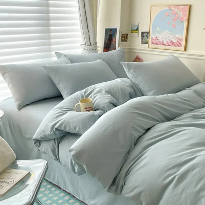 Cotton Bed Linen Bedding Set – Solid Sheet, Duvet Cover & Pillowcases for Single, Twin, Double, Queen & King Size