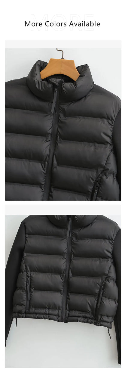2024 Women’s Autumn & Winter Splicing Cotton Jacket – European & American Style Fashionable Short Outerwear
