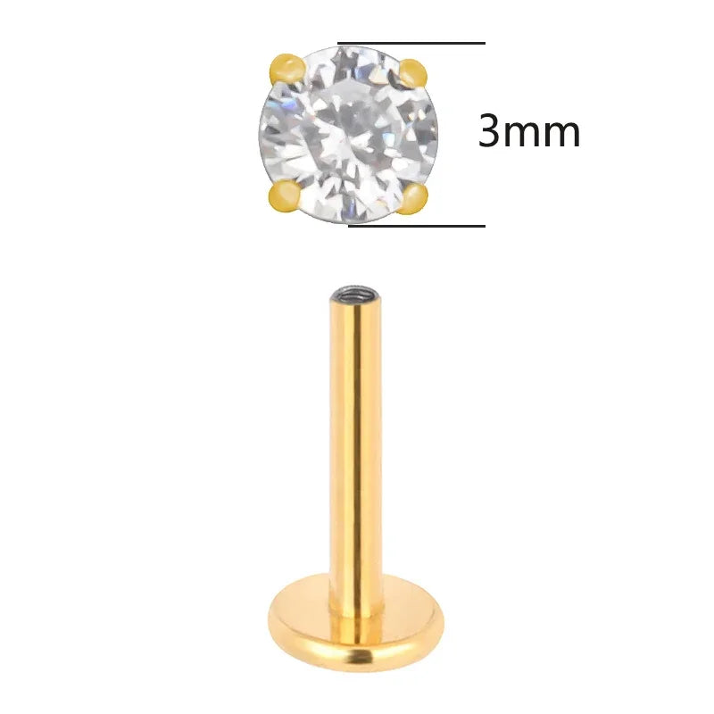 ASTM F136 Titanium CZ Labret Stud Earrings for Ear, Lip & Nose Piercings