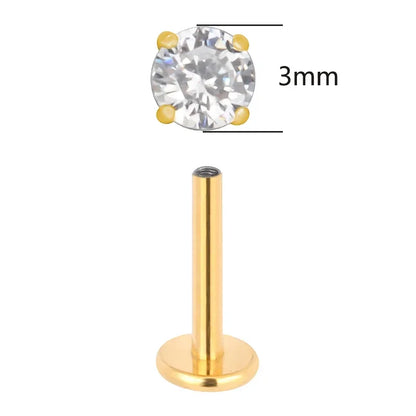 ASTM F136 Titanium CZ Labret Stud Earrings for Ear, Lip & Nose Piercings