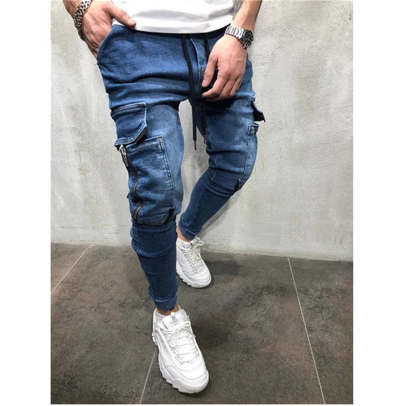 Men’s Retro Washed Stretch Denim Jeans – Slim Fit Zipper Casual Skinny Pencil Pants, Plus Size