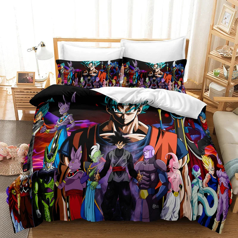 Goku Super Saiyan Dragon Ball Bedding Set – 2/3pcs Duvet Cover & Pillowcase 3D Anime Quilt Cover for Teens