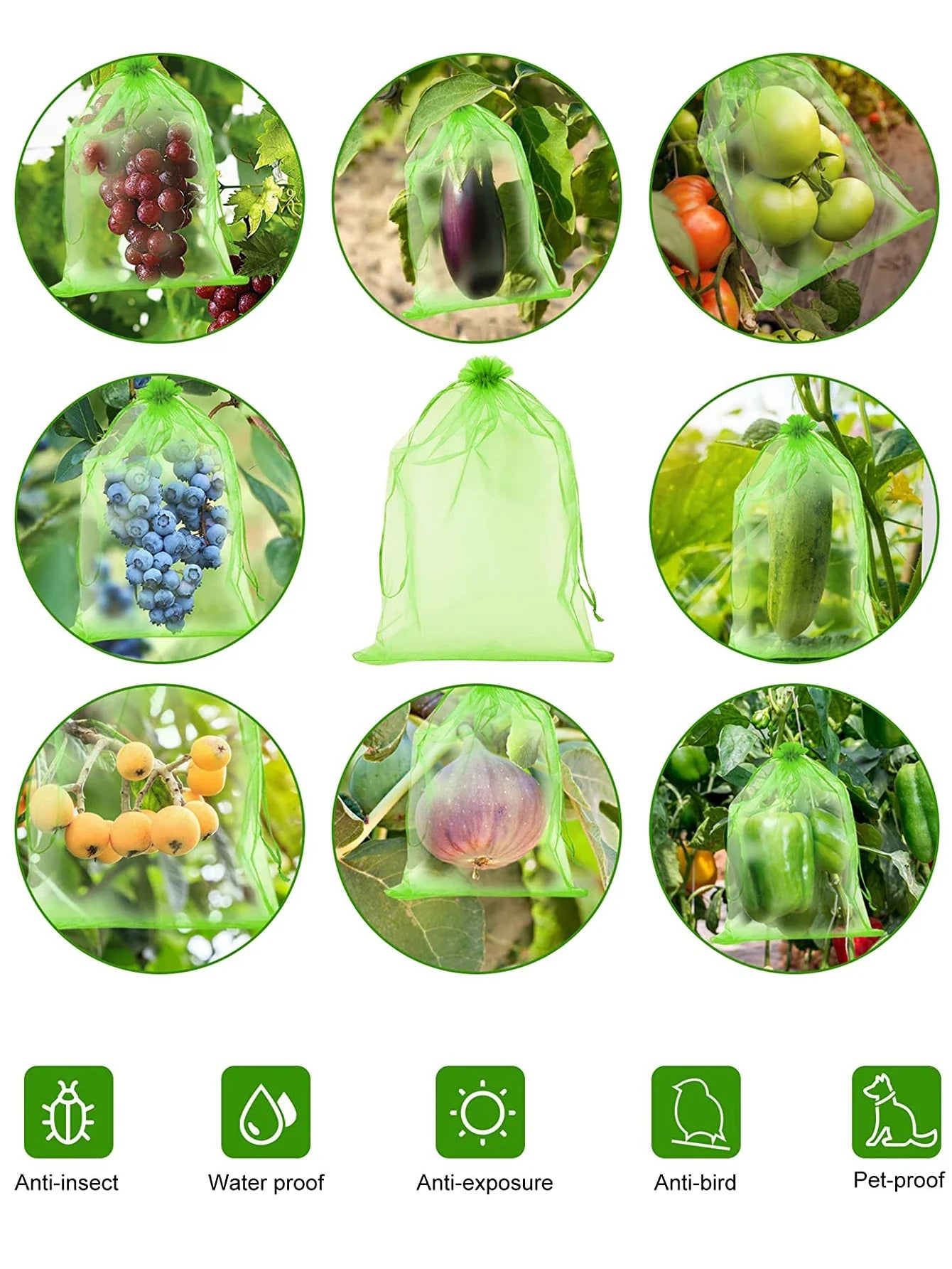 100 Fruit Protection Bags - Pest Control, Anti-Bird Garden Netting, Strawberry & Grapes Mesh Bags, Plant & Vegetable Grow Bags