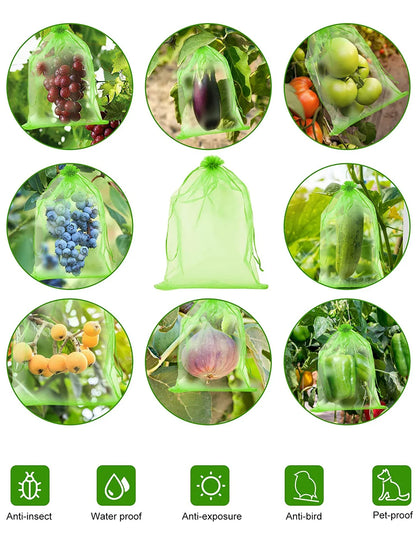 100 Fruit Protection Bags - Pest Control, Anti-Bird Garden Netting, Strawberry & Grapes Mesh Bags, Plant & Vegetable Grow Bags