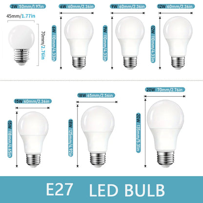 4PCS E27 LED Light Bulbs Set AC220V, Energy Efficient SMD2835 3W–20W Decorative Home Bedroom Lighting Lamps