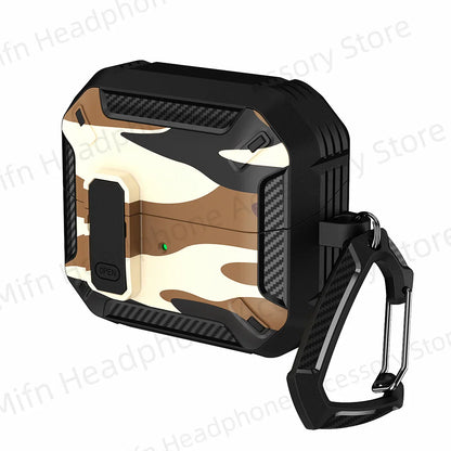 Camouflage Case for Galaxy Buds3 Pro – Carbon Fiber Protective Cover with Keychain & Cleaning Kit