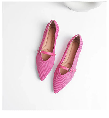 2024 Women's Flat Shoes – Pointed Toe Soft Knitted Sole, Breathable & Comfortable Spring and Autumn New Model