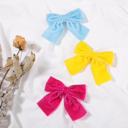 4.3-inch Velvet Bow Hair Clips for Girls – Handmade Barrettes in Black, White, Red, Pink, Blue, Yellow, Kids Hair Accessories