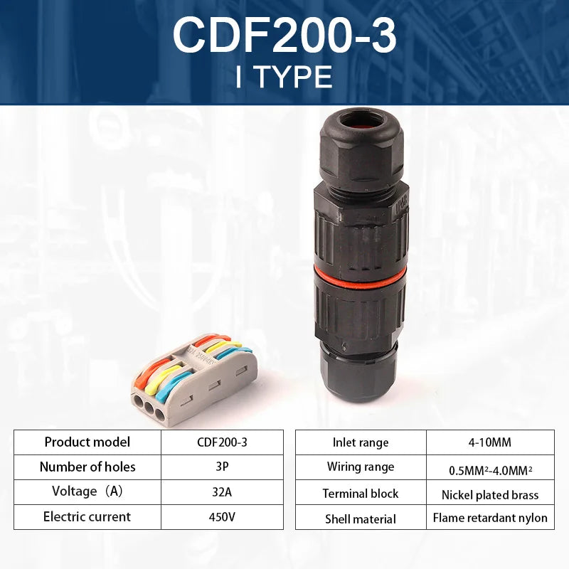 IP68 Waterproof Quick Wire Connector I/T Shape – 2/3/5 Pin Solderless LED Outdoor Electrical Junction Box, Rainproof Cable Connector