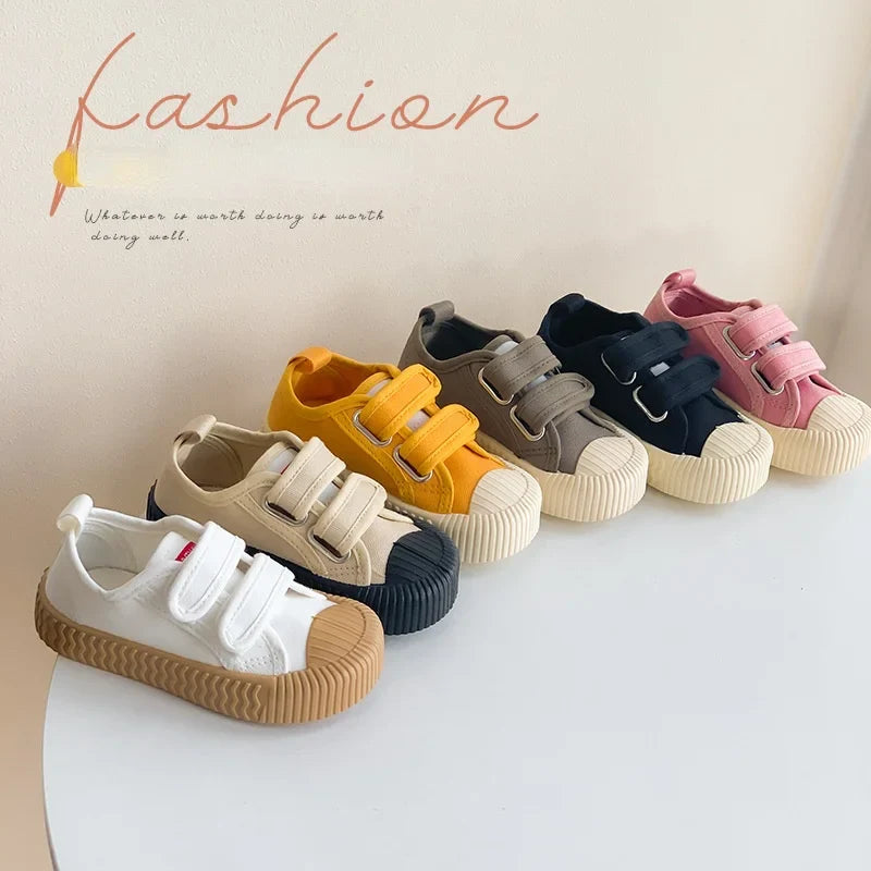 Children’s Canvas Shoes — Boys & Girls Spring/Autumn Breathable Toddler Shoes with Soft Sole & Hook-and-Loop Closure