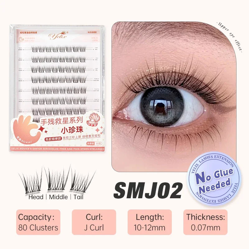 Yelix Self-Adhesive False Eyelashes — Reusable DIY Cluster Lashes, Glue-Free, Natural Soft