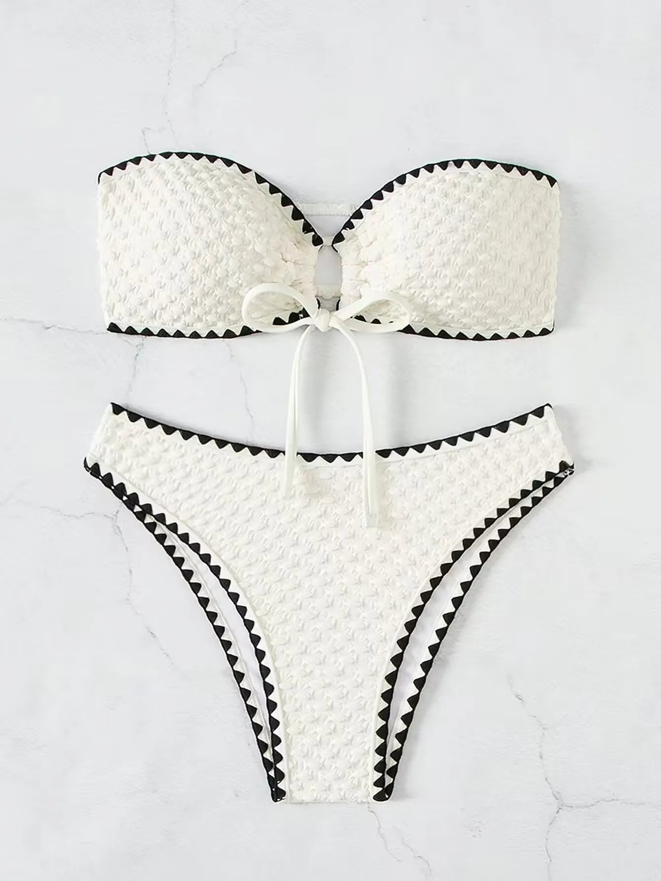 White 2-Piece Strapless Swimwear – Sexy Bandeau Backless Lace-Up Patchwork Bikini Set for Women, 2025 New