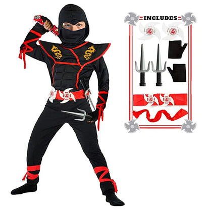 Red Ninja Costume for Boys – Samurai Kid Jumpsuit with Foam Accessories, Halloween & Gift Outfit