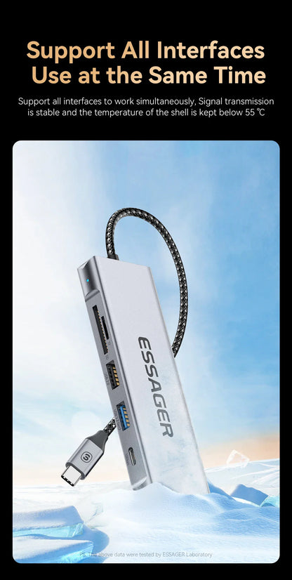 ESSAGER 8-in-1 USB-C Hub Dock Station — HDMI + Disk Storage | Compatible with MacBook Pro/Air M1 & M2