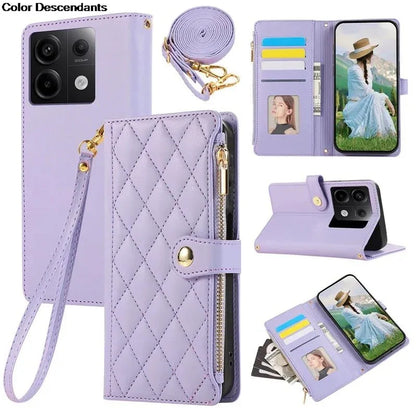Lanyard Flip Leather Case for Xiaomi – Zipper Wallet & Card Cover for Redmi Note 13/12/12S/11/11S/10/10S/9S/9 Pro/13C/12 Poco X5/M6 Pro