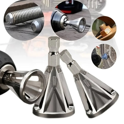 Metal Chamfering & Deburring Tool – Chuck Drill Attachment for External Edge Grinding, Angle Trimming & Smooth Finishing Tool (1pc)