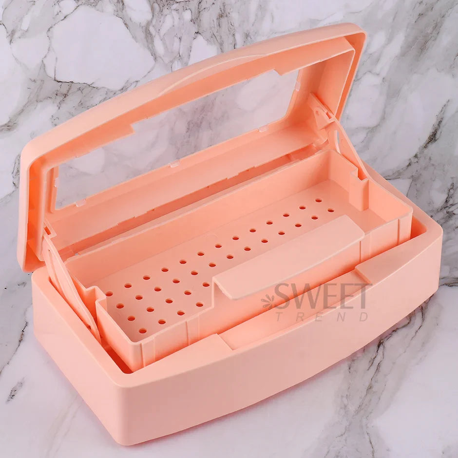Nail Sterilizer Disinfection Box Pink | Manicure Metal Tool & Tweezers Sterilizer Tray for Salon