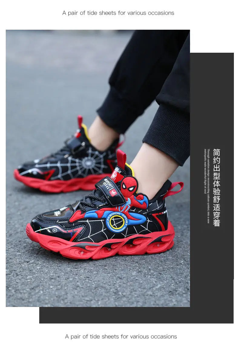 Disney Boys LED Shoes – Cartoon Sports Sneakers with Non-Slip Leather, Size 25-35, Perfect for Running