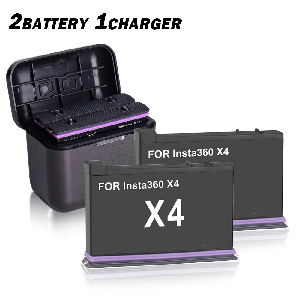 Insta360 X4 Battery 3.85V 2500mAh – Rechargeable Li-ion with Fast Charging Case & Storage Box for 360 Panoramic Action Cameras
