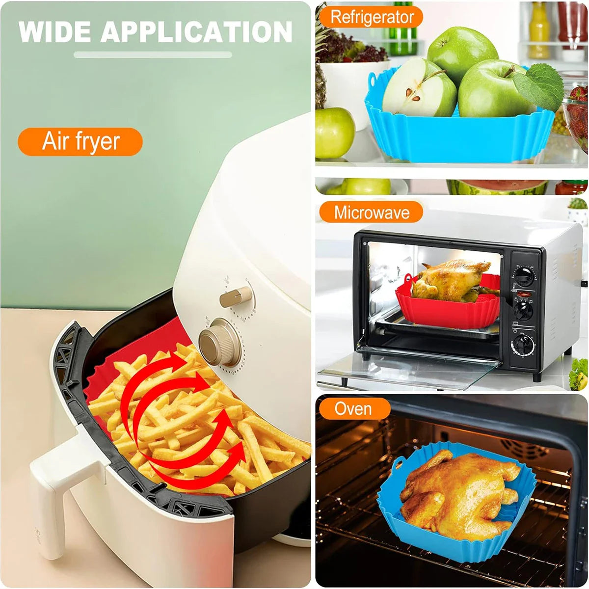Reusable Silicone Air Fryer Liner Basket with Non-Stick Baking Tray & Pizza Pan for Kitchen Cooking