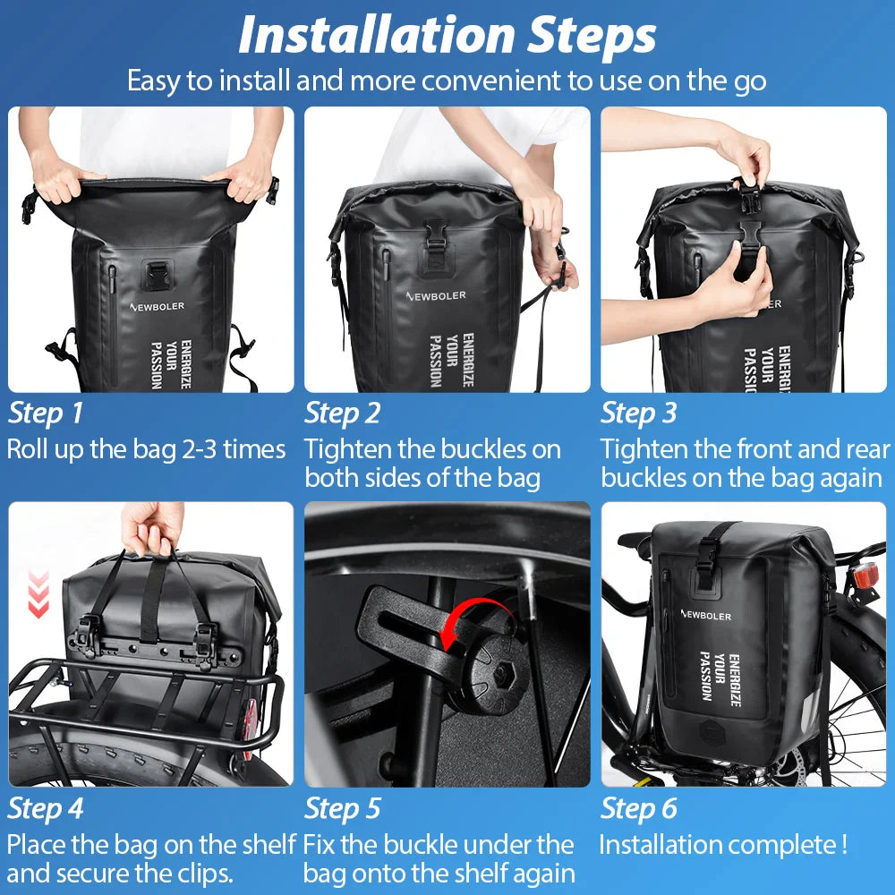 NEWBOLER 27L Bike Pannier Bag — Large Capacity Waterproof Rear Seat Trunk Bag for Travel & Electric Bike Accessories