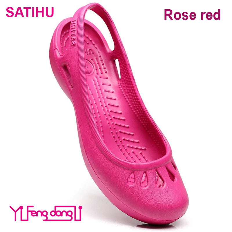 Certified Satihu Summer Lightweight Anti-Slip Clogs for Women - Flat Bottom Sandals, Nurse, Outdoor, Beach Jelly Shoes