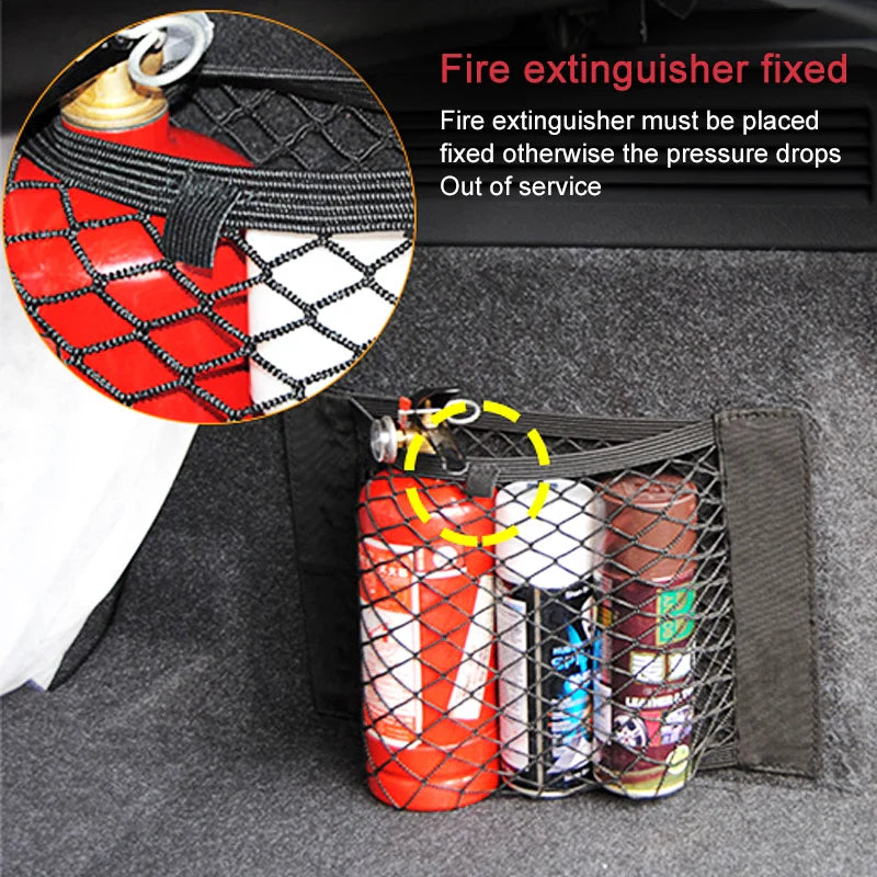 Universal Car Back Rear Trunk Organizer | Elastic Mesh Seat Net with Magic Sticker | Convenient Storage Bag Pocket for Auto Organization