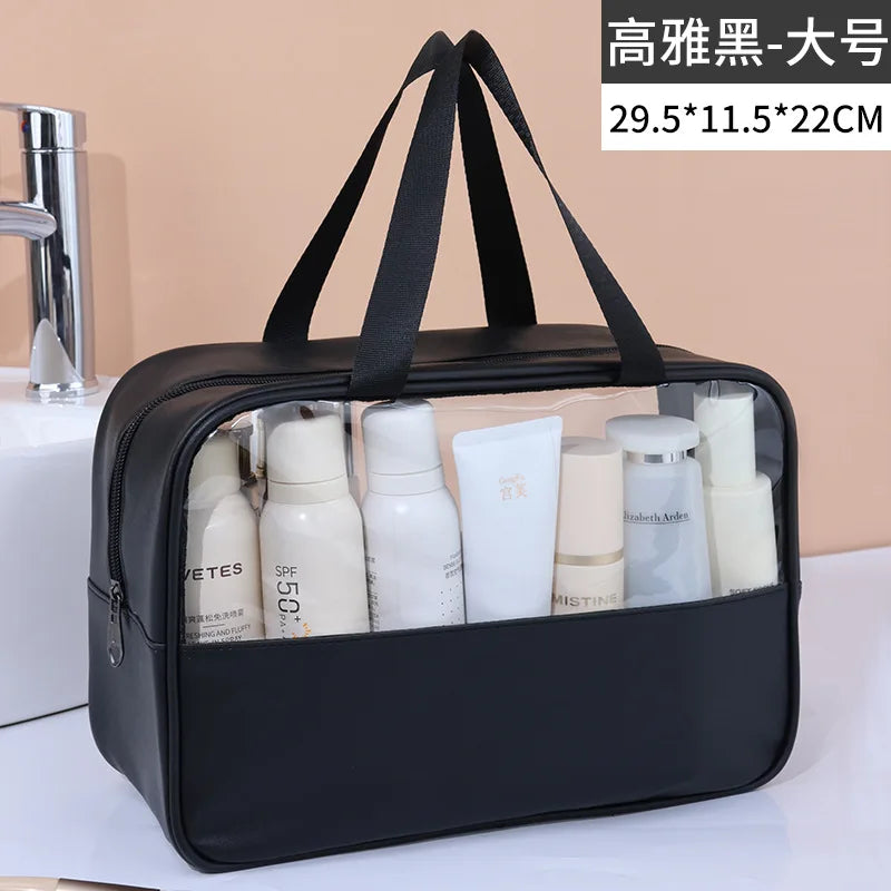 Portable Transparent Travel Cosmetic Bag for Women — Large-Capacity Waterproof Makeup & Toiletry Storage Case