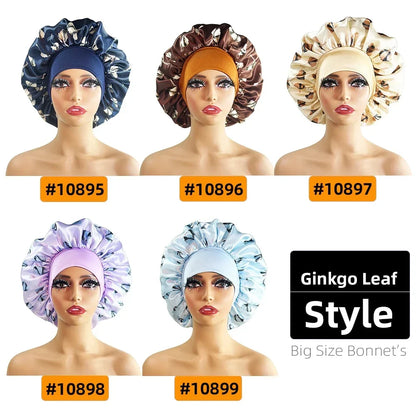 Large Satin Bonnet for Women - Flower Print Silk Sleep Cap with Elastic Band for Braids, Curly & High-Density Hair