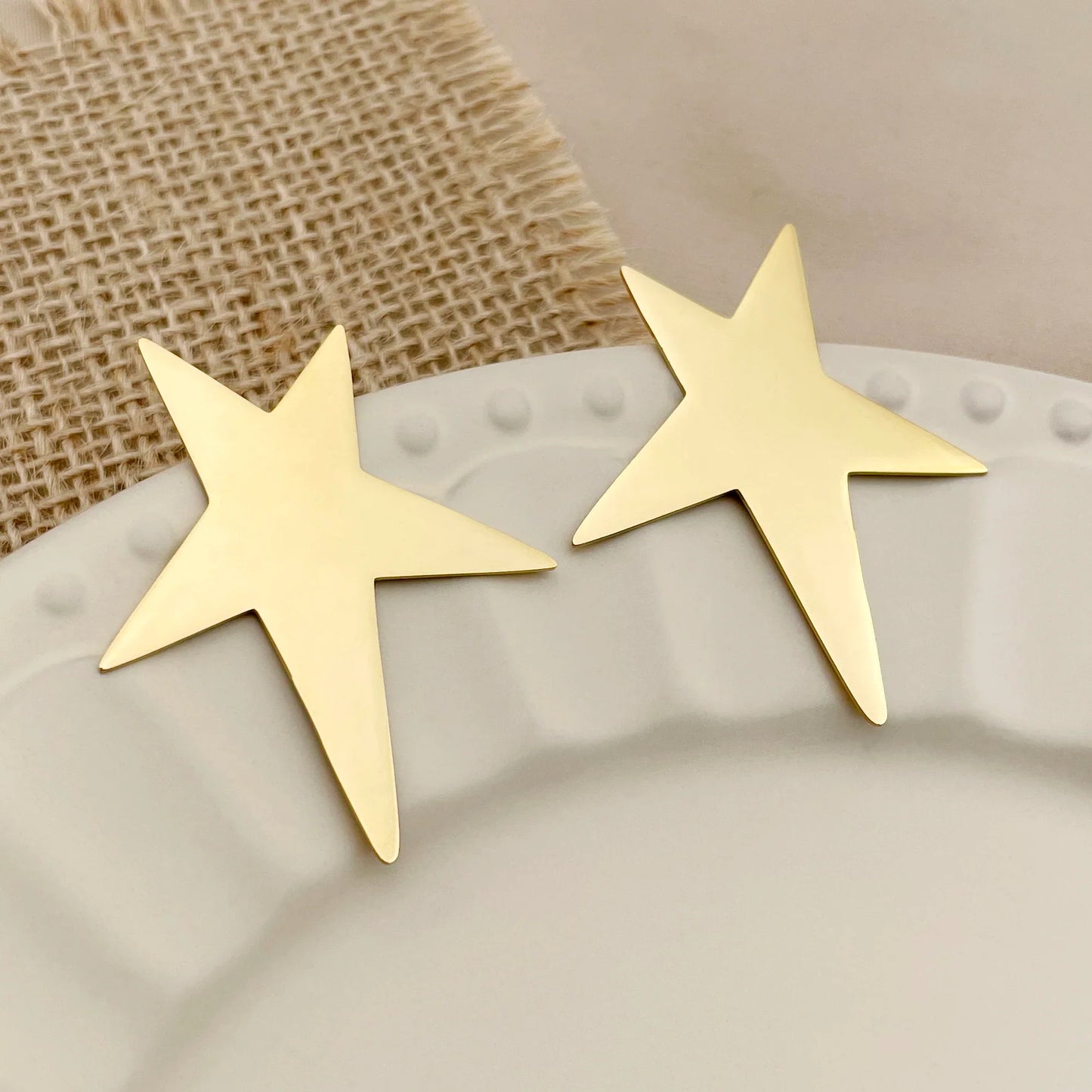 May@RZ Star-Shaped Stainless Steel Stud Earrings — 14K Gold-Plated, Fun Everyday Jewelry for Men & Women