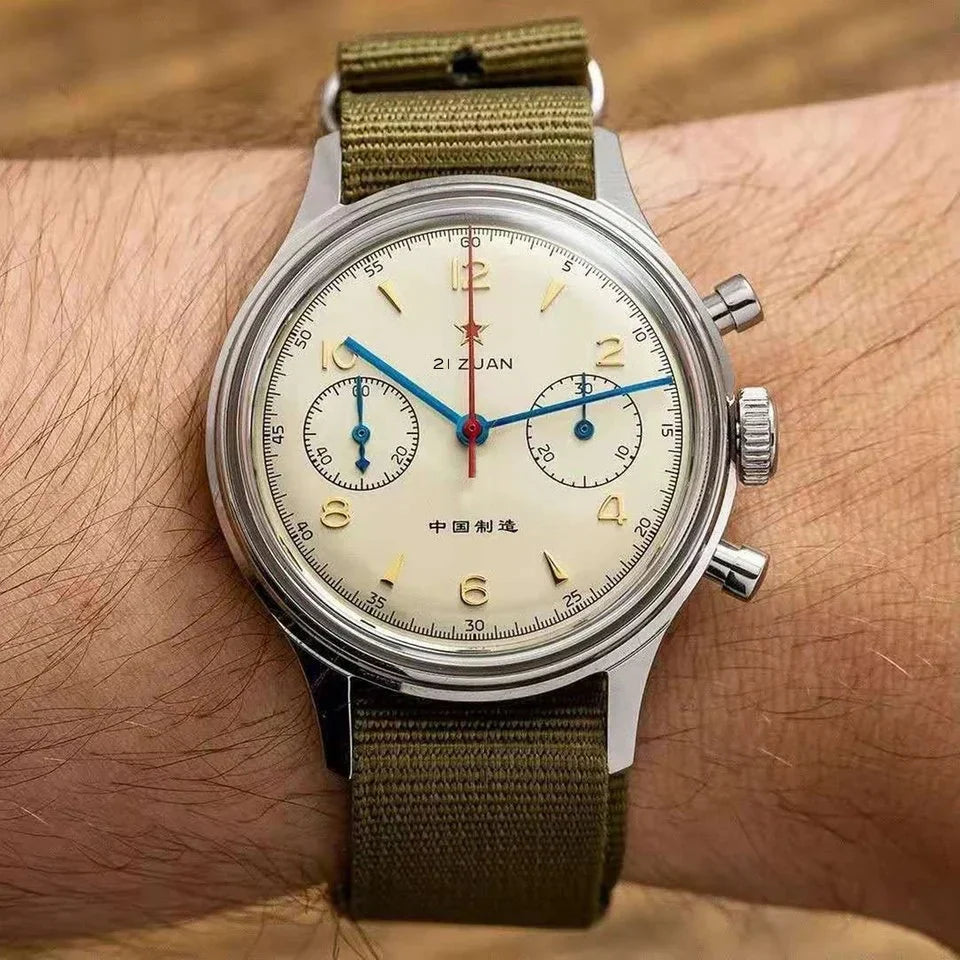RED STAR 38mm Men's 1963 Chronograph Mechanical Watch – Pilot Air Force Aviation with Seagull ST1901 Movement & Sapphire Glass