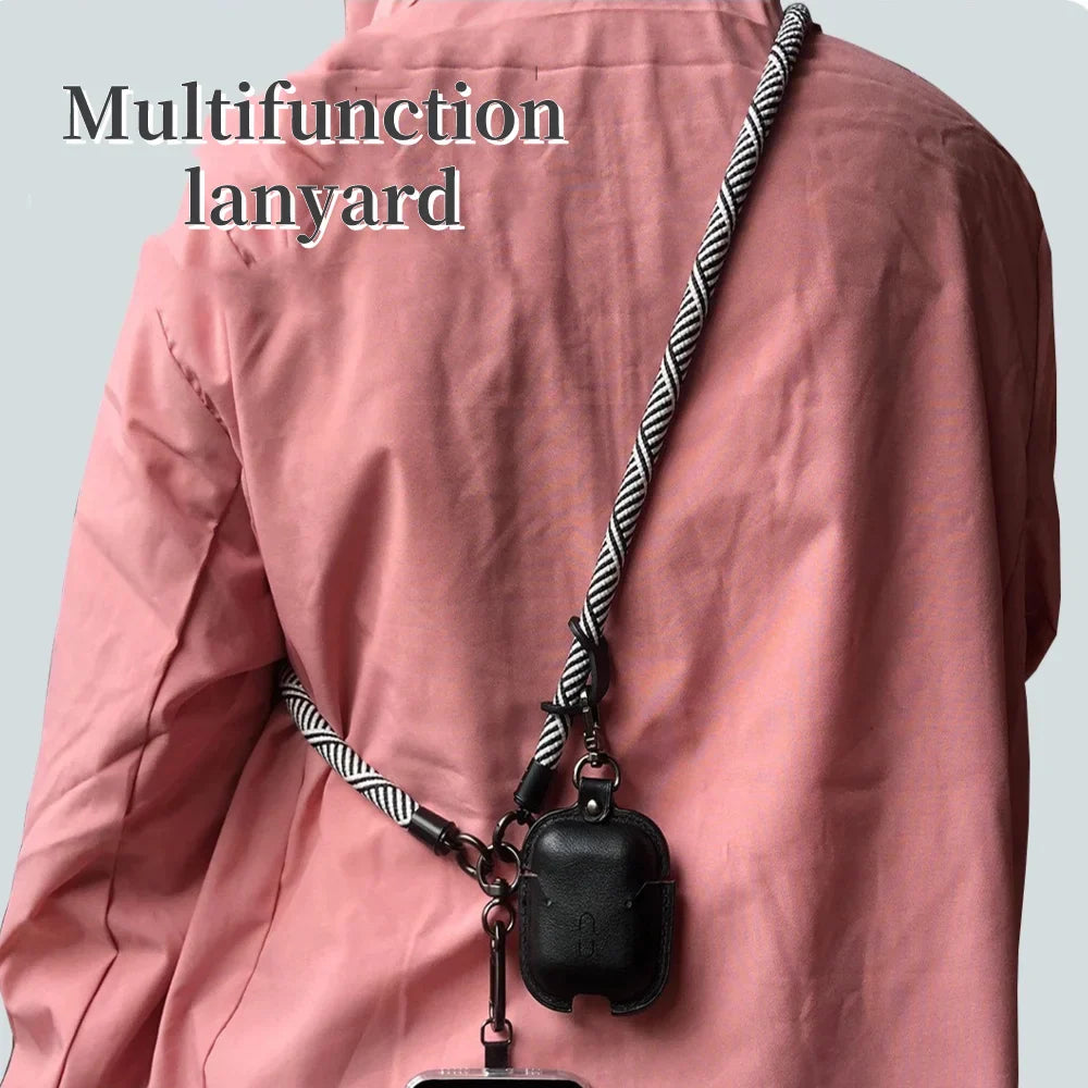 Adjustable Black & White Crossbody Phone Lanyard – Universal Multi-Functional Card Holder Strap