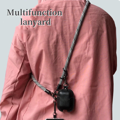 Adjustable Black & White Crossbody Phone Lanyard – Universal Multi-Functional Card Holder Strap