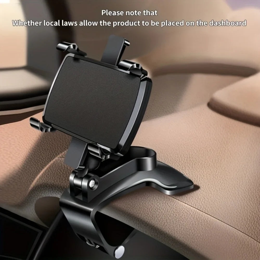 Universal Car Phone Holder - 360° Rotatable Dashboard GPS Mount with Adjustable Clip