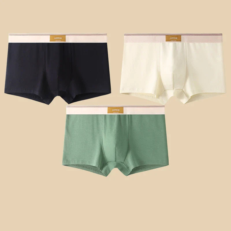 3PCS Men’s Cotton Boxer Shorts – Comfortable Breathable Solid Color Underwear Set for Everyday Wear & Sports Comfort