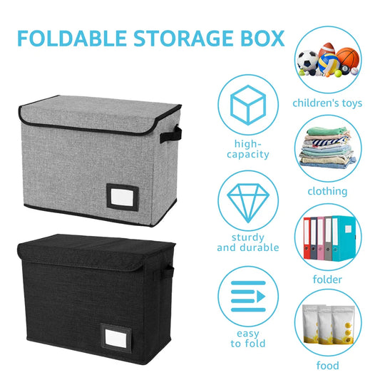 Foldable Clothing Storage Box with Lid – Washable Comic Book Organizer Bin with Handle, Multipurpose Home & Office Storage Container