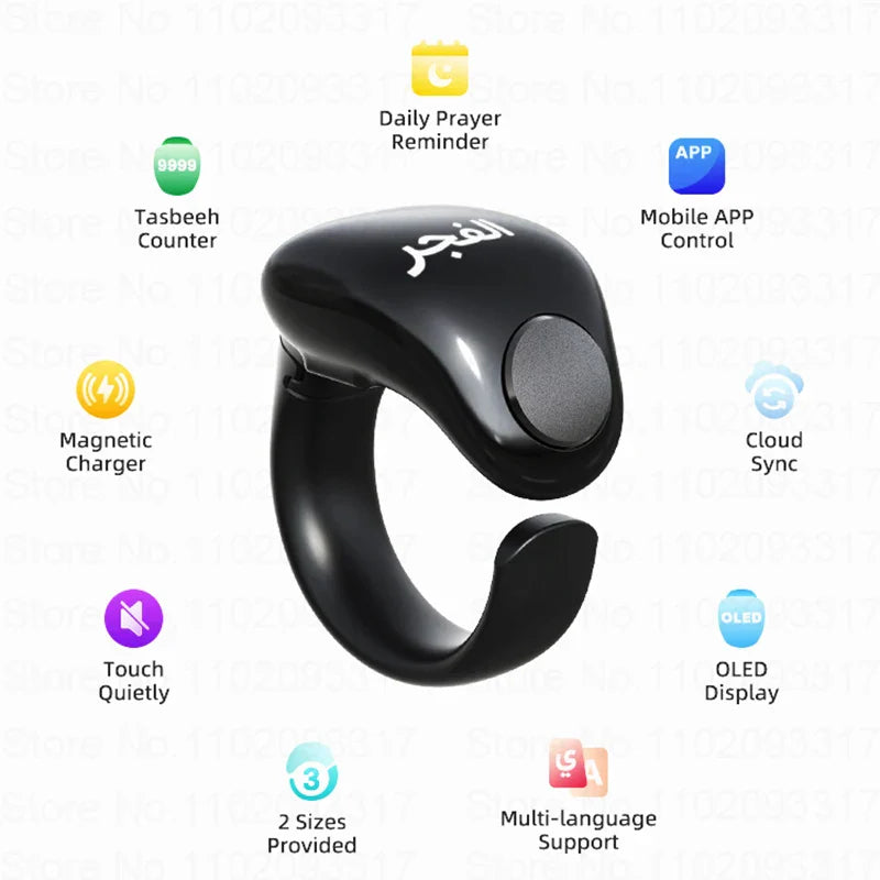 Weslamic Smart Tasbeeh Zikr Ring – Digital Islamic Tally Counter with Prayer Reminder, Magnetic Charging & Waterproof