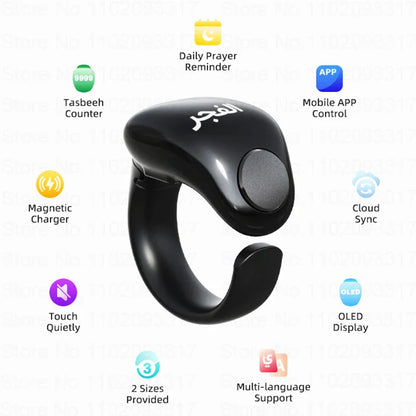 Weslamic Smart Tasbeeh Zikr Ring – Digital Islamic Tally Counter with Prayer Reminder, Magnetic Charging & Waterproof