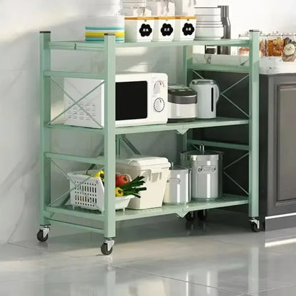 Foldable Kitchen Storage Rack – Large Multi-Layer Metal Shelf with Movable Iron Frame for Multifunctional Use