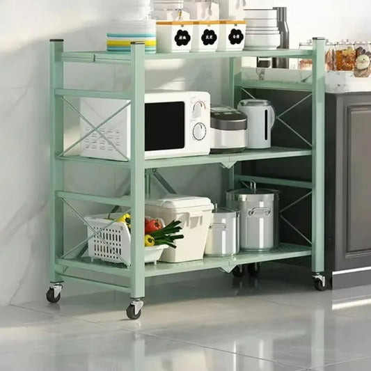 Foldable Kitchen Storage Rack – Large Multi-Layer Metal Shelf with Movable Iron Frame for Multifunctional Use