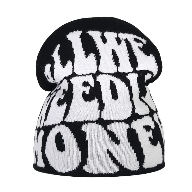 Y2K Letter Knitted Beanie Cap – Unisex Winter Autumn Warm Ski Skullcap, Hip Hop Streetwear Ear Cover Hat for Men & Women