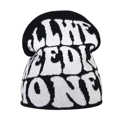 Y2K Letter Knitted Beanie Cap – Unisex Winter Autumn Warm Ski Skullcap, Hip Hop Streetwear Ear Cover Hat for Men & Women