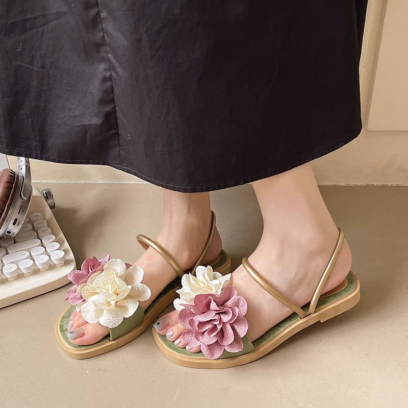 Women's Double Flower Slippers - Lightweight Flat Summer Casual Shoes
